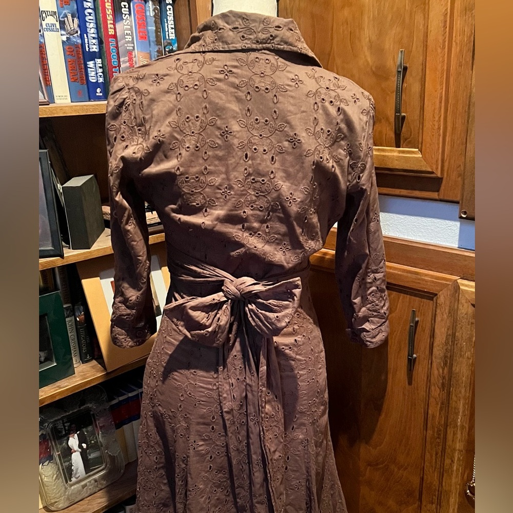 CAbi Brown A-Line Midi Dress with Plunge Neckline - Picture 4 of 7